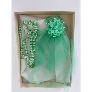 Vintage 40s 50s Wedding Veil & Headpiece & Beads West Germany Seafoam Green